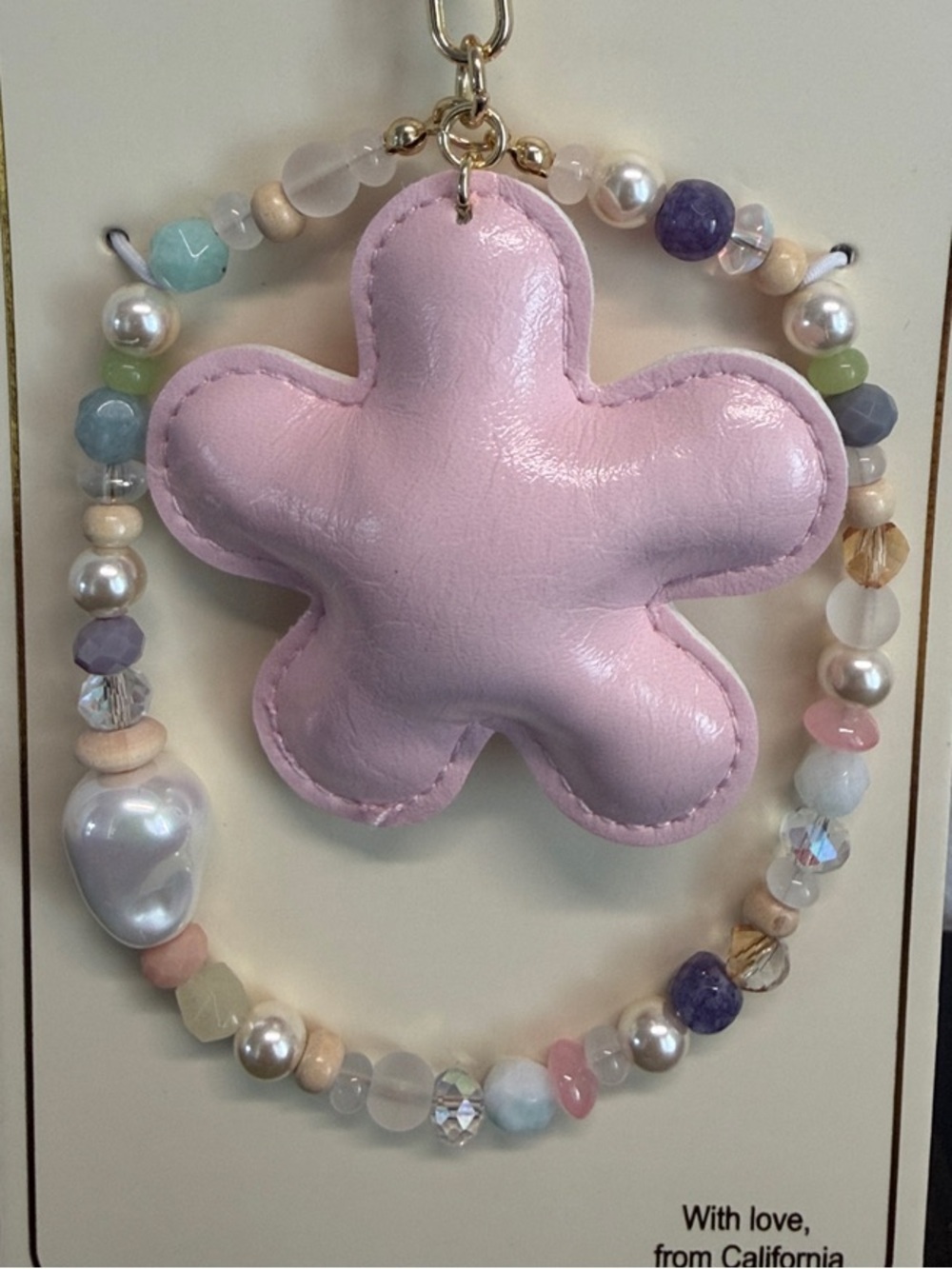 Eye Candy | Pastel Beaded Pink Faux Pleather Flower Bag Charm 🌸